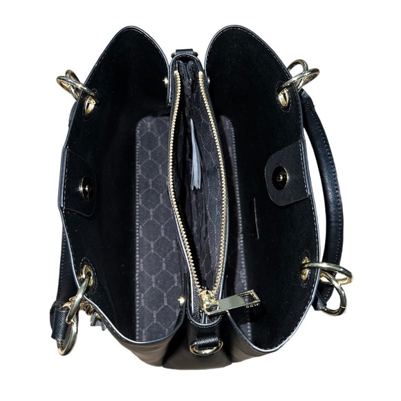 NWT Aldo Black Satchel Tote Bag with White|Black Snake Skin Bag Charm - Picture 7 of 14